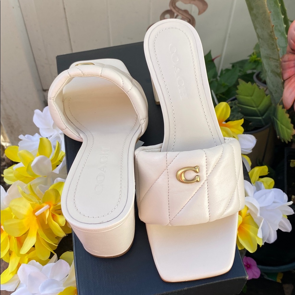 Coach Beige Block Heel Sandals - Picture 2 of 8
